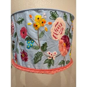 Karma Living Embroidered Blue Floral Lace Trim Boho Round Lampshade Cover NWT